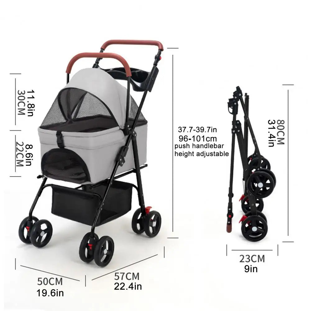 Breed Folding Dog Stroller Four Wheel Travel Carrier