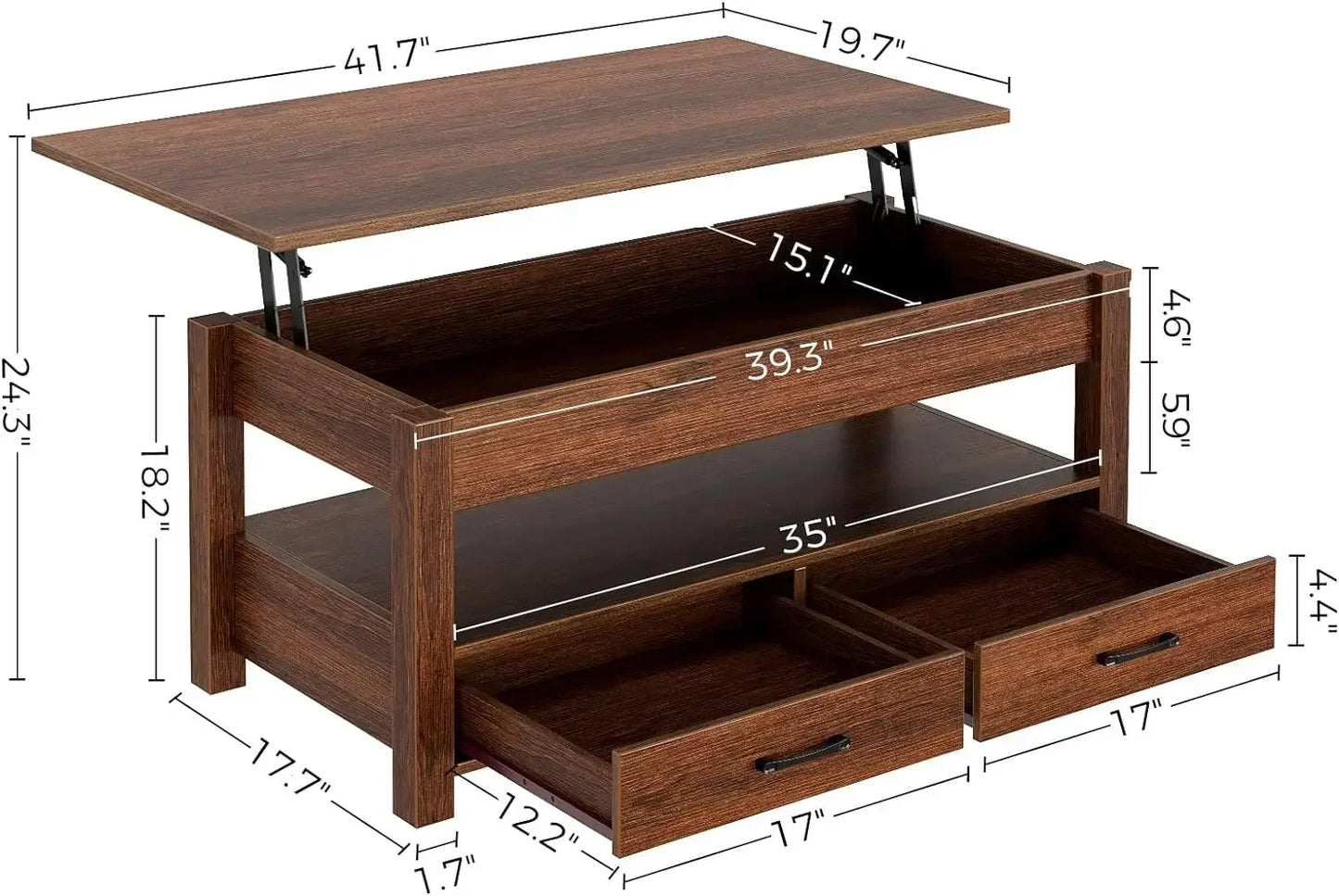 XMSJH Lift Top Coffee Table With Drawers And Storage