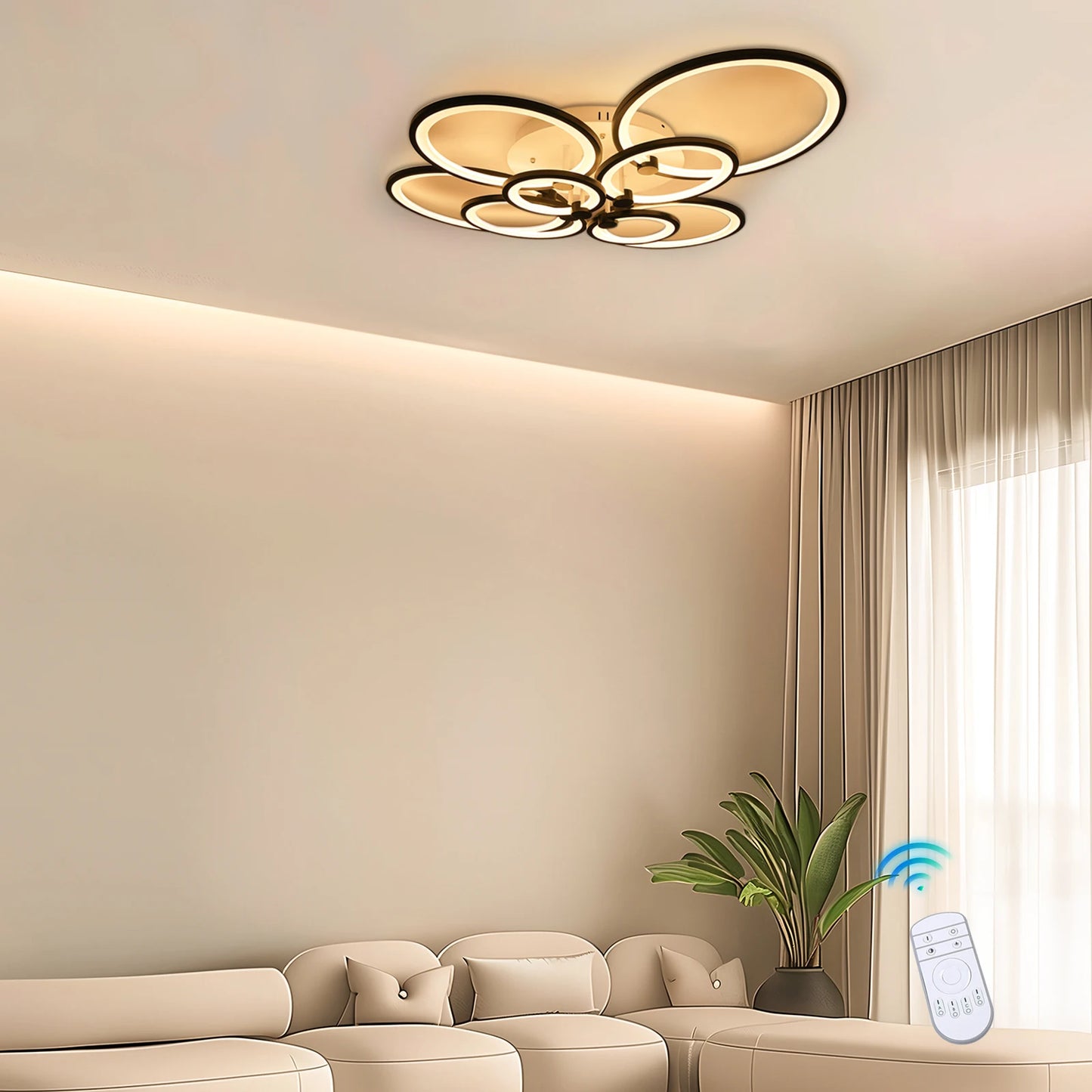 LED Dimmable Ceiling Light With Remote 8 Ring Flush Mount