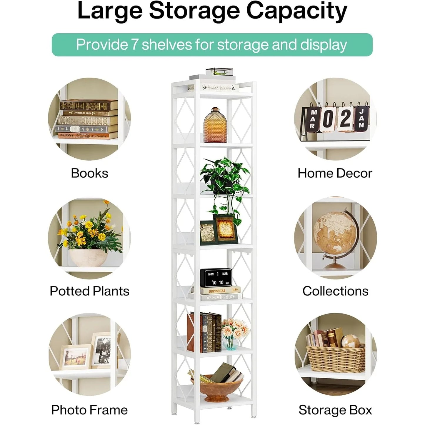 78.7 Inch Extra Tall Narrow 7 Tier Corner Bookshelf