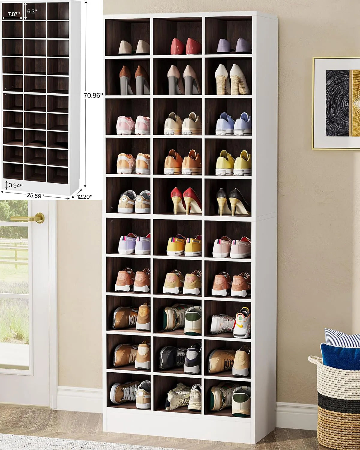 Little Tree 10 Tier White Brown Wooden Shoe Cabinet