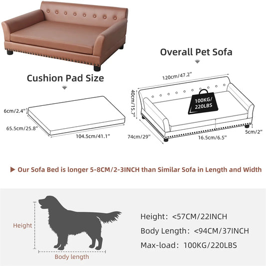 Heavy Duty Large Raised Dog Sofa Bed Cushioned Velvet
