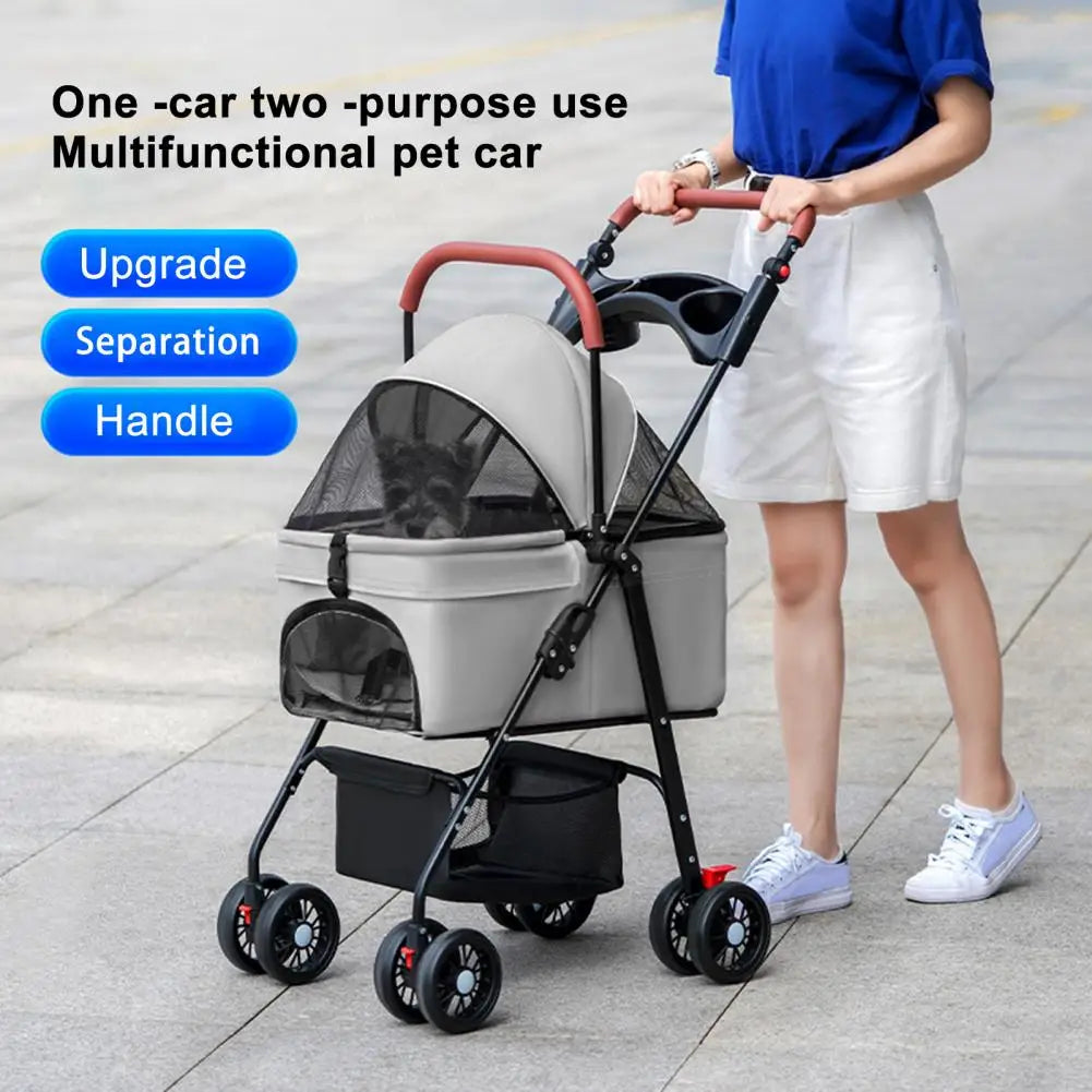 Breed Folding Dog Stroller Four Wheel Travel Carrier