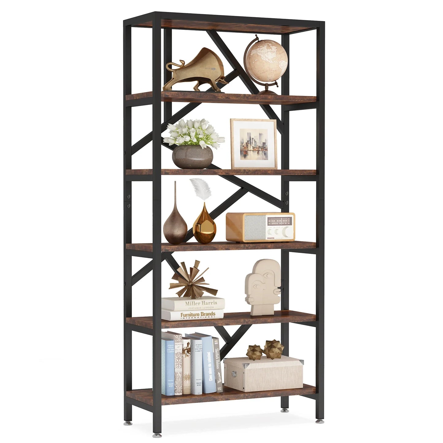 Tribesigns 71 Inch Industrial Etagere Bookcase 5 Shelf Display Rack for Living Room