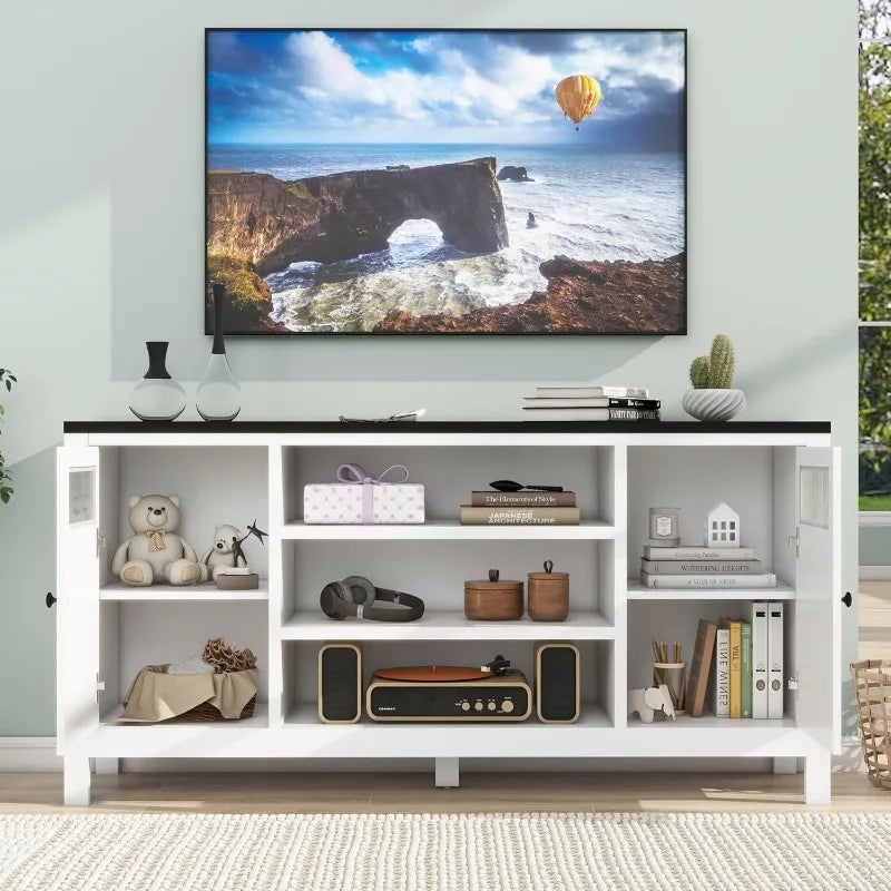 Modern 63 Inch White TV Stand With Storage Console For TVs