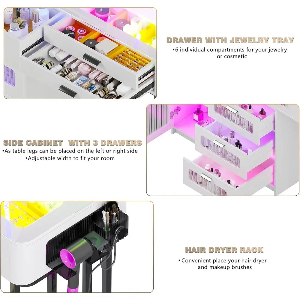 ZHUXIANG RGB Makeup Vanity Desk With Wireless Charging Station