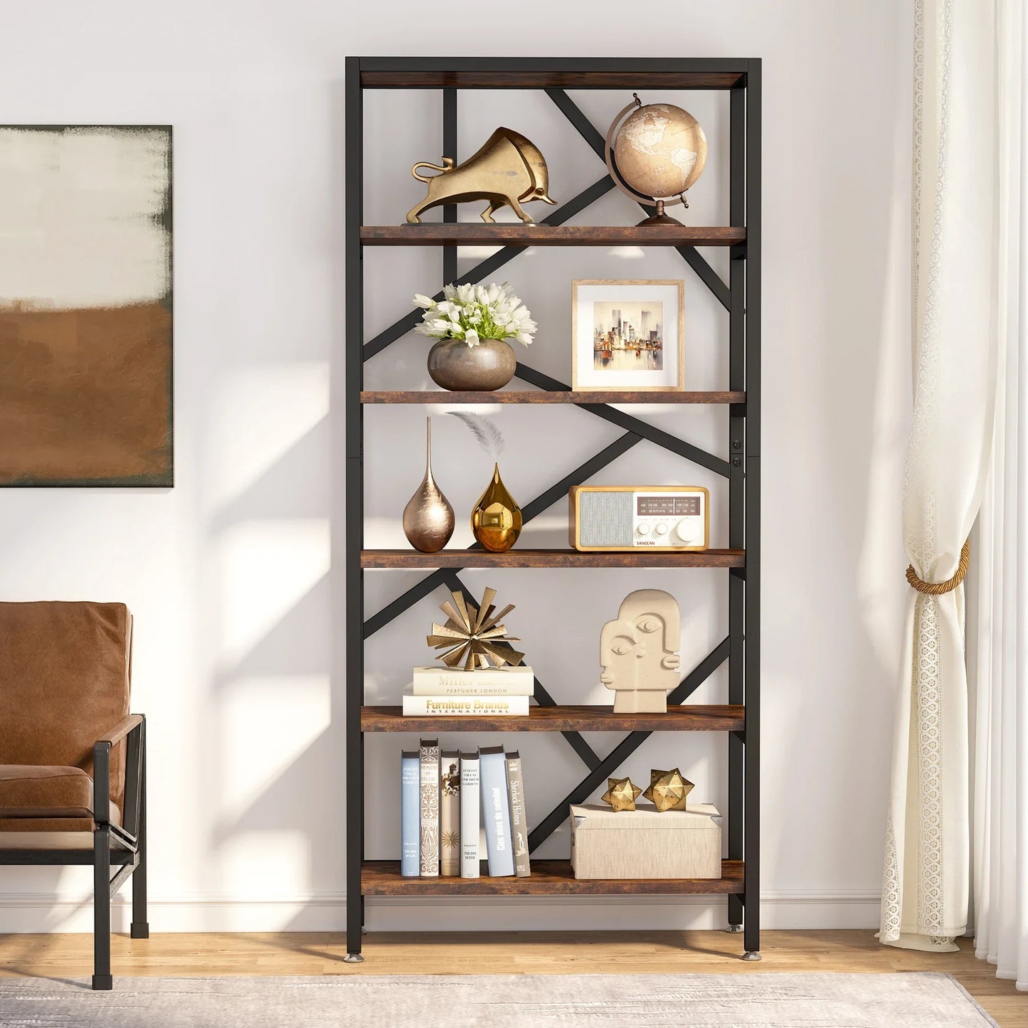 Tribesigns 71 Inch Industrial Etagere Bookcase 5 Shelf Display Rack for Living Room