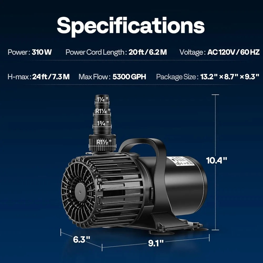 310W Submersible Water Pump 5300GPH High Flow For Ponds