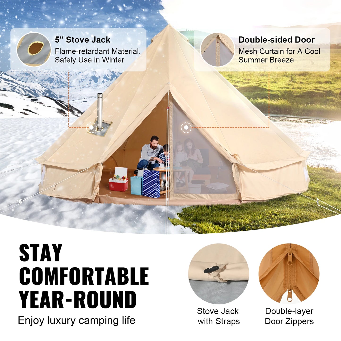 VEVOR Canvas Bell Tent Four Seasons For Outdoor Camping