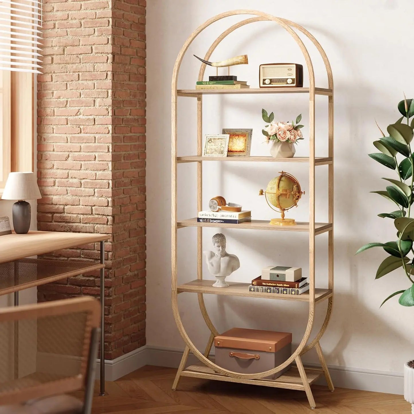 Five Tier Arched Bookcase 70.8 Inch Tall Modern Open Shelf