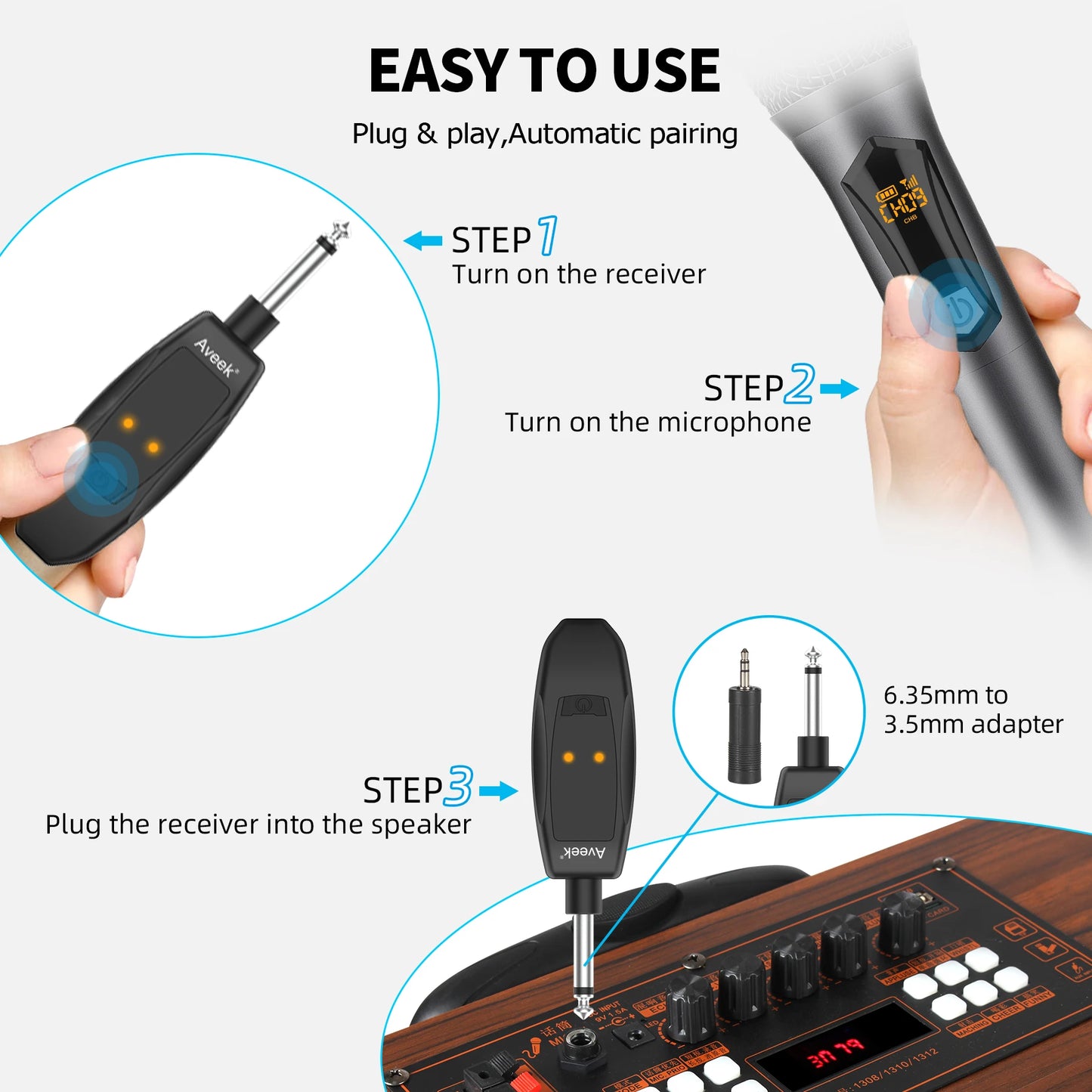 Aveek Wireless Karaoke Microphone 2.4GHz for Parties