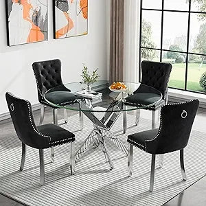 47.24 Inch Modern Silver Glass Dining Table Set For 4