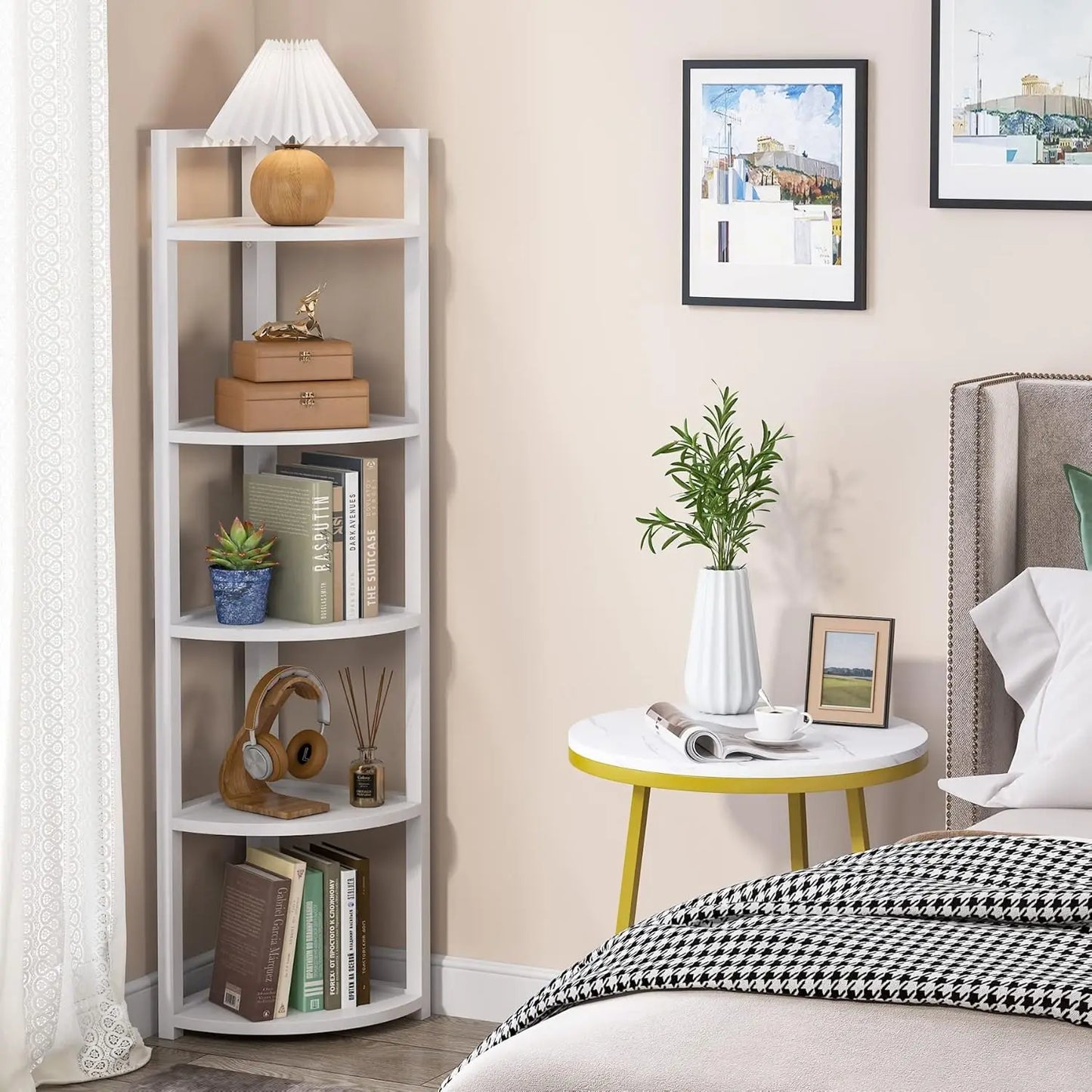 6 Tier Tall Corner Bookshelf With Storage Rack For Home