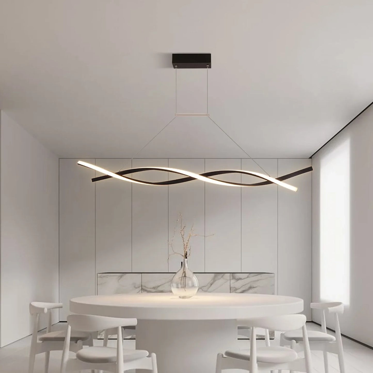 Modern Black Dimmable LED Pendant Light 46W Remote Ceiling