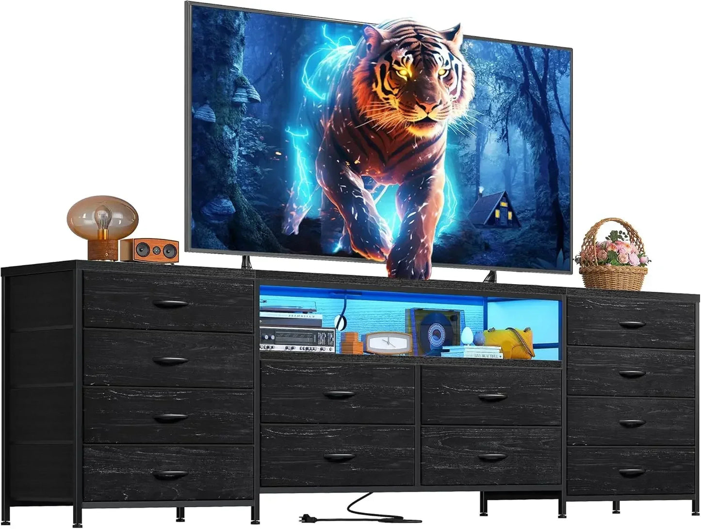 Modern 63 Inch TV Stand Dresser For 65 70 75 TV With Outlet