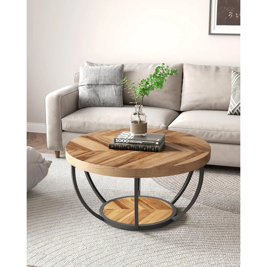 Little Tree 32 Inch Round Coffee Table 2 Tier Open Storage