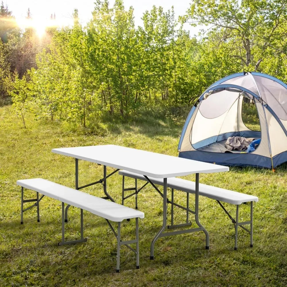6 Foot Folding 3 Piece Picnic Table Set With Benches