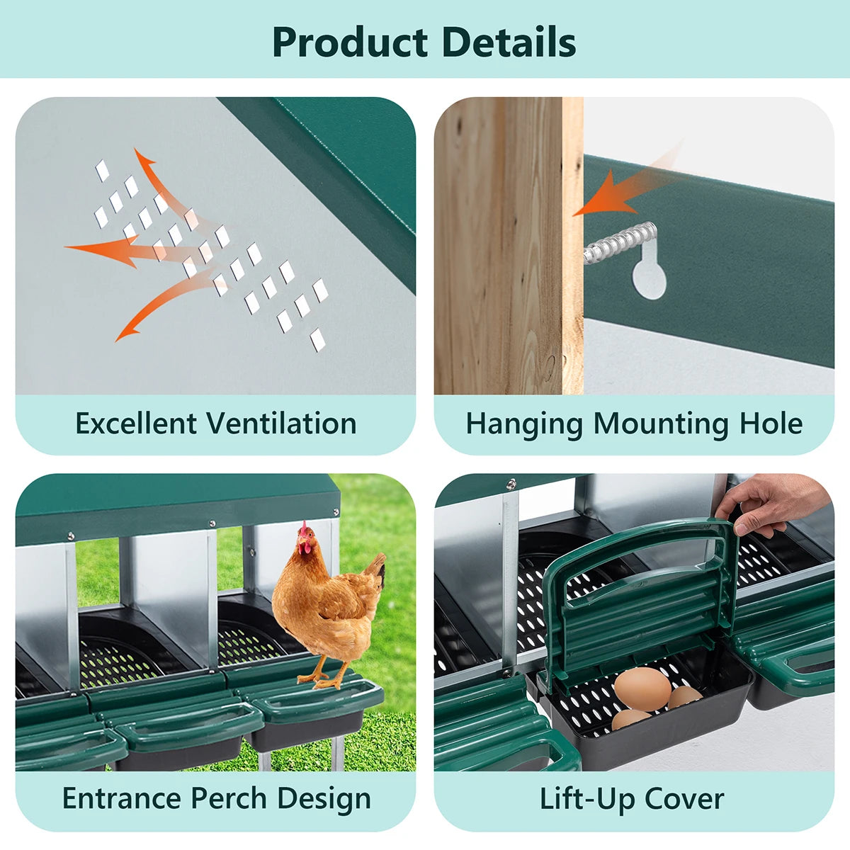 Farm Animals Chicken Nest Box Four Compartment Metal Ventilated Coop For Poultry