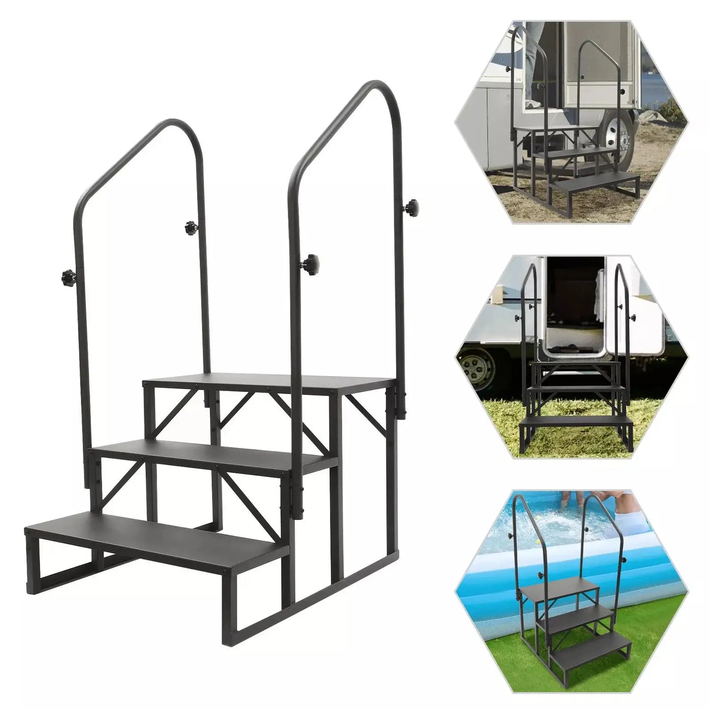 IndustrialGrade Stainless Steel ThreeStep Stairs With Ergonomic Handrails Mobility