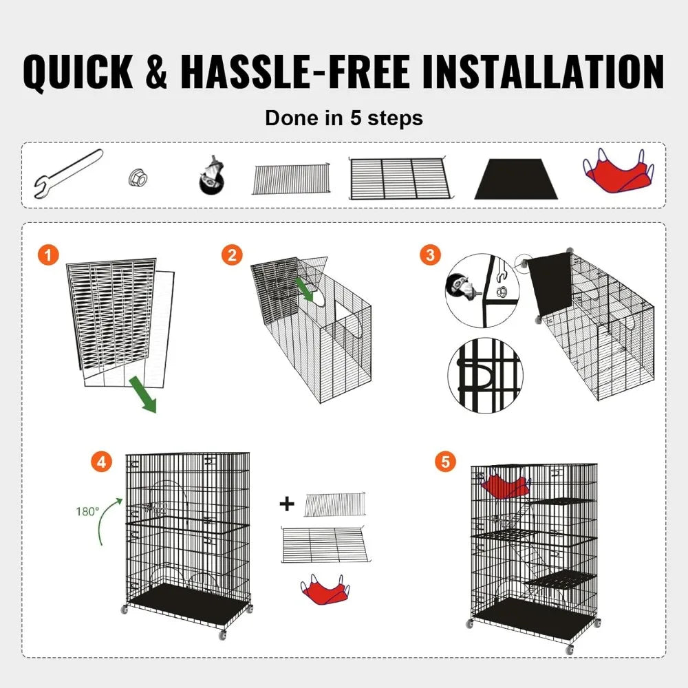Closure 4 Tier Indoor Cat Cage Catio Enclosure On Wheels Large Lockable Cat Kennel Playpen