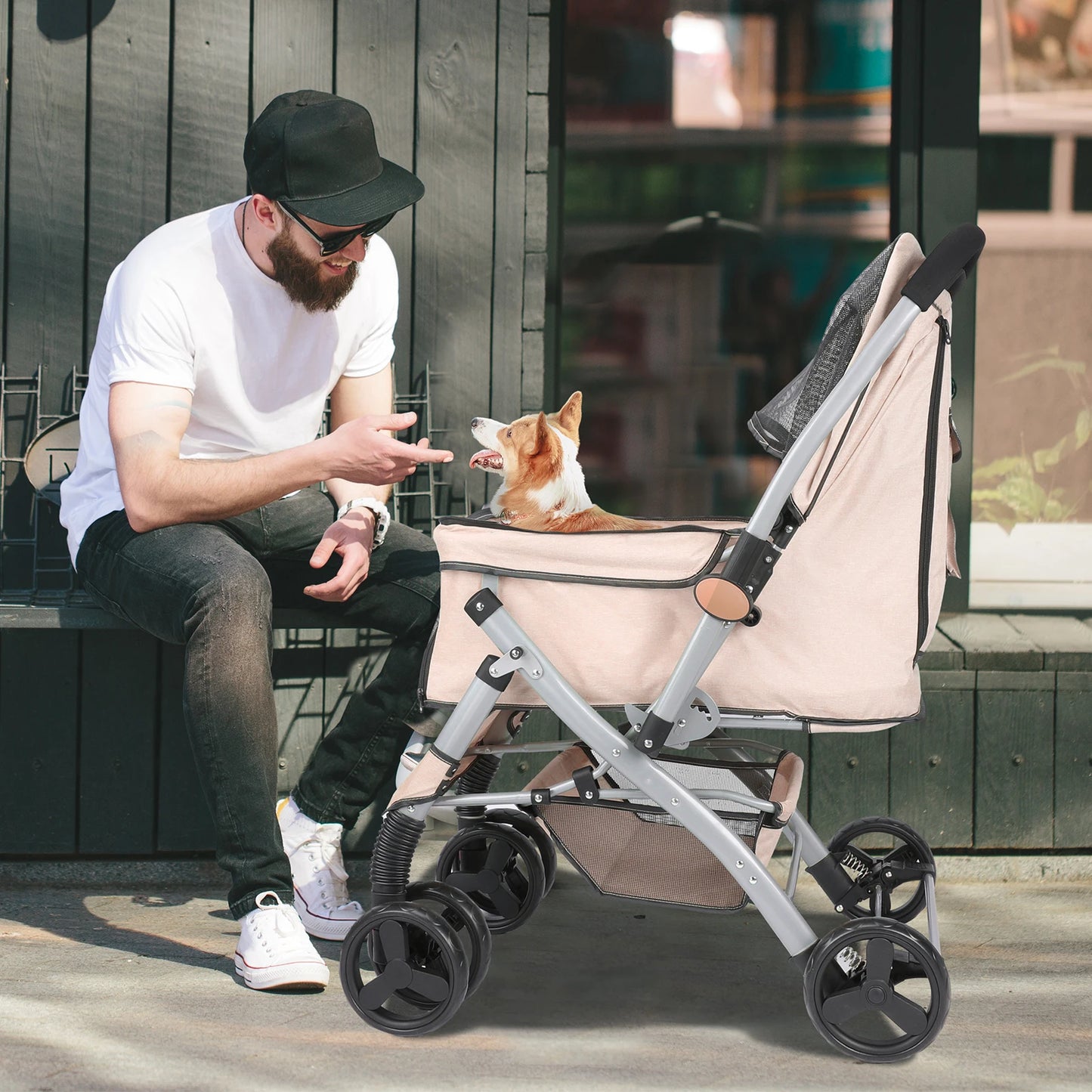 Wedyvko Foldable Cat Dog Stroller With ShockAbsorption