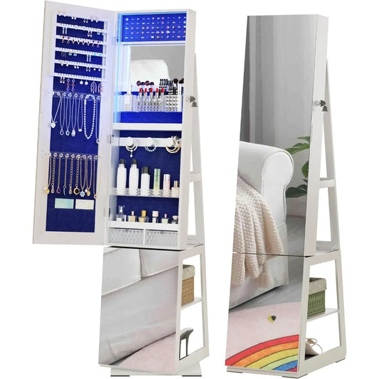 Full Length Swivel Jewelry Armoire Mirror With Lighting