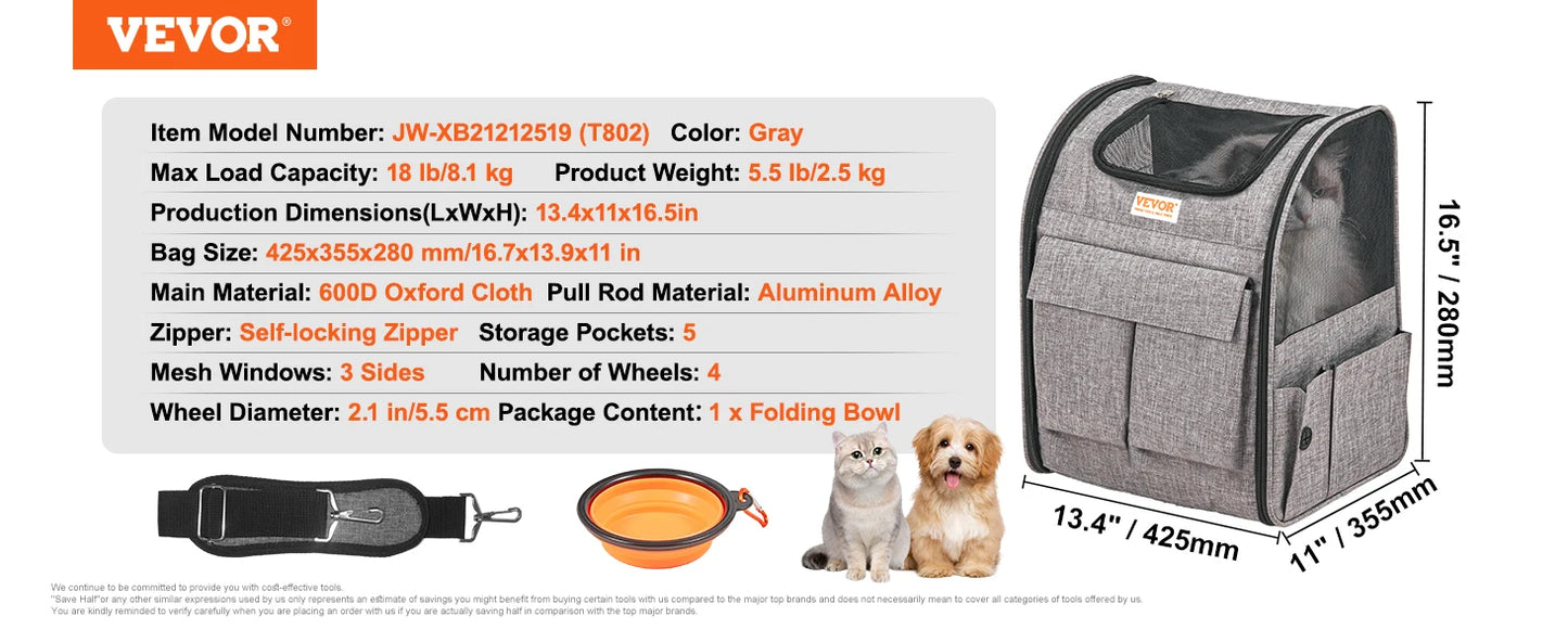 SucceBuy Pet Carrier Backpack With Handle And Wheels