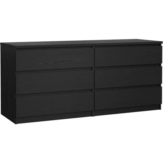 Tvilum 6 Drawer Double Dresser, Black Woodgrain