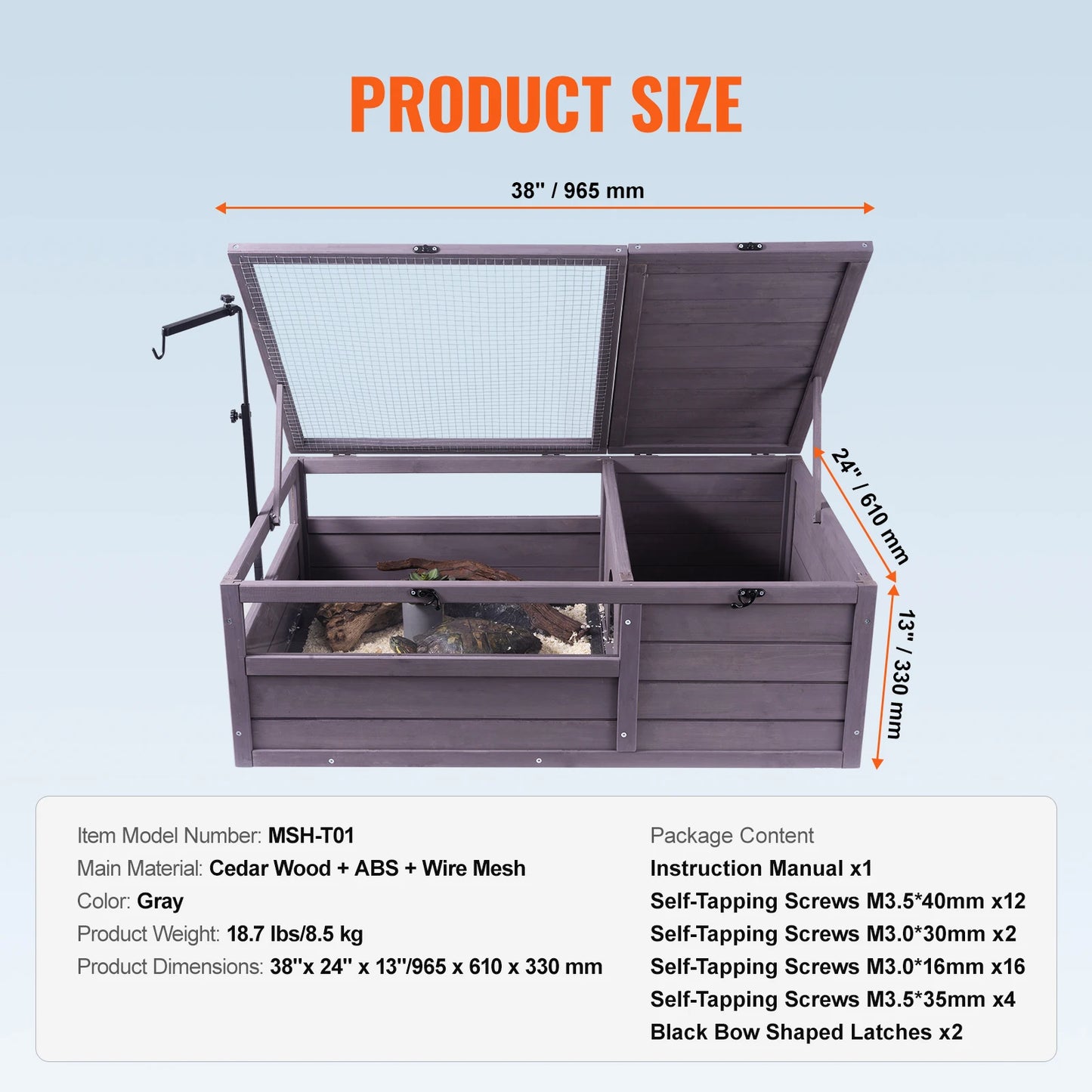 SucceBuy Tortoise Habitat Wooden House With Lamp Holder