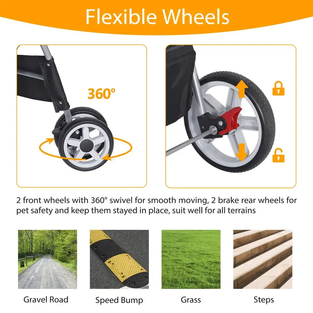 Hign Concerned Dog Stroller Travel Carrier Cart 4 Wheel