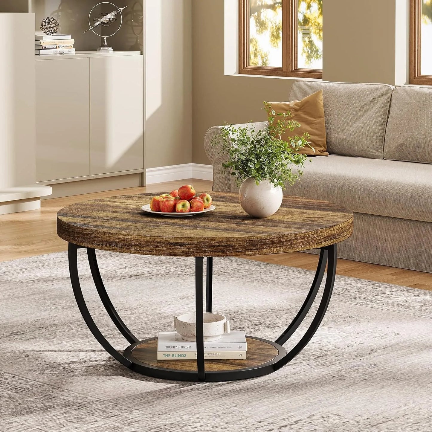 Little Tree 32 Inch Round Coffee Table 2 Tier Open Storage