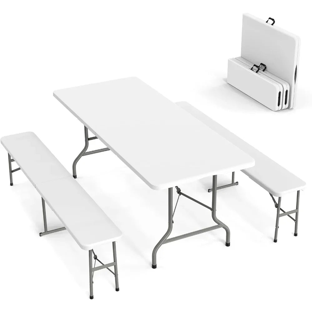 6 Foot Folding 3 Piece Picnic Table Set With Benches