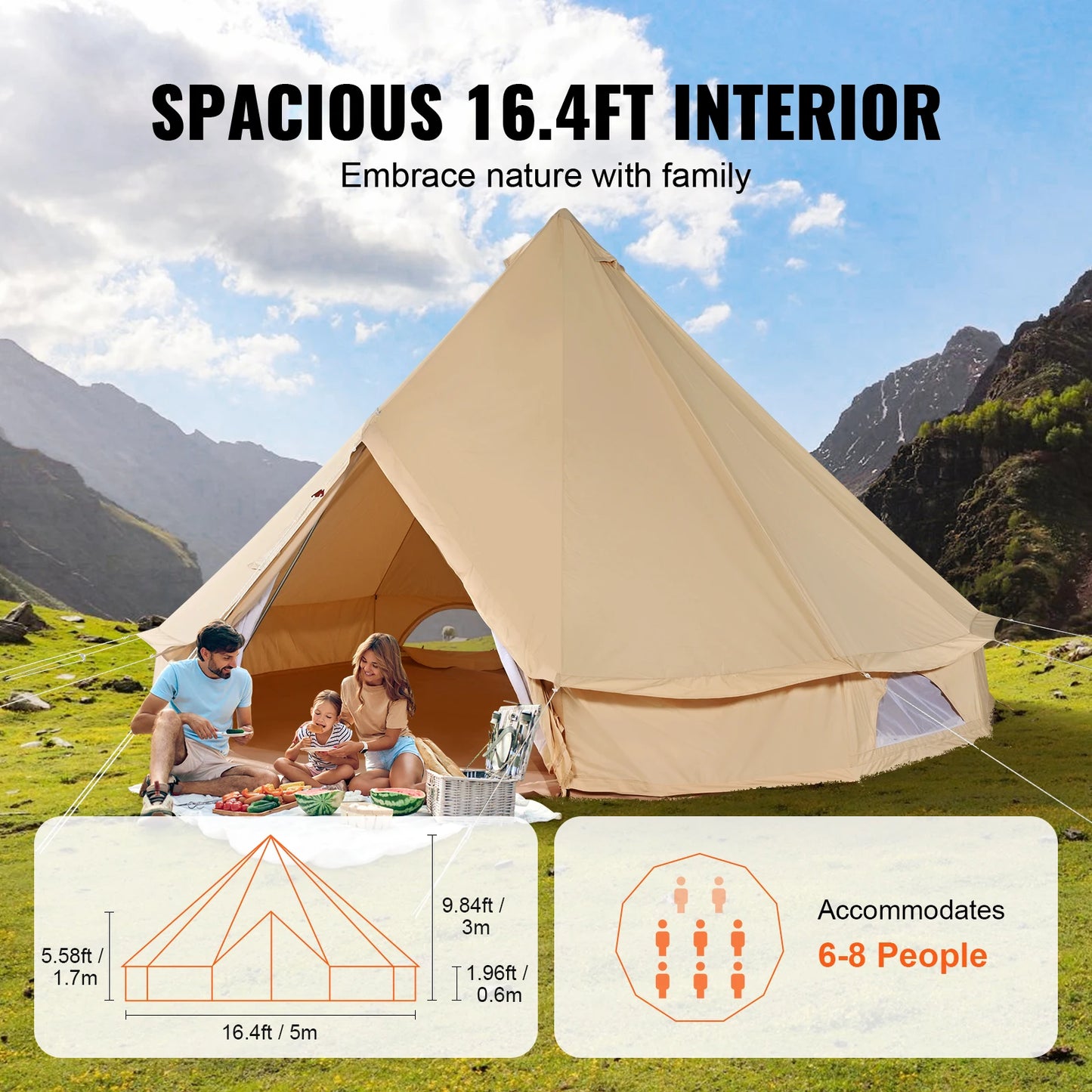 VEVOR Canvas Bell Tent Four Seasons For Outdoor Camping