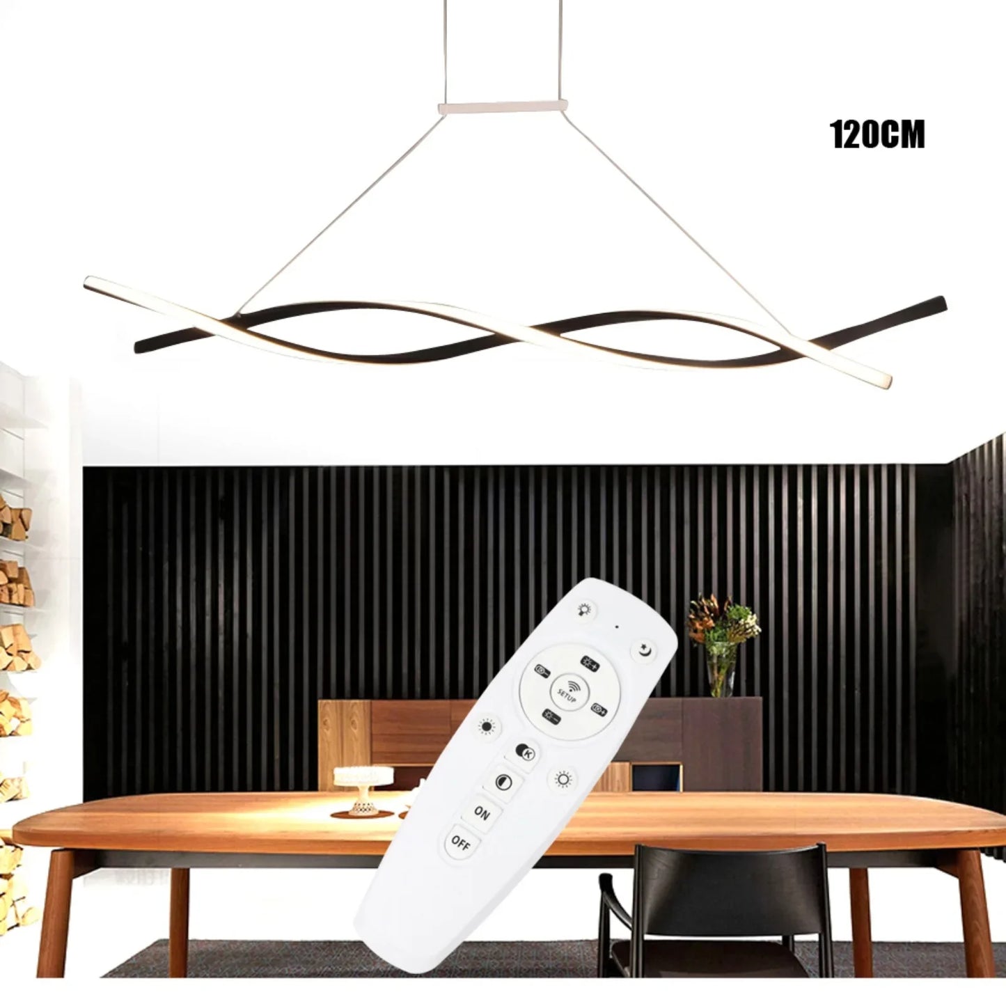 Modern Black Dimmable LED Pendant Light 46W Remote Ceiling