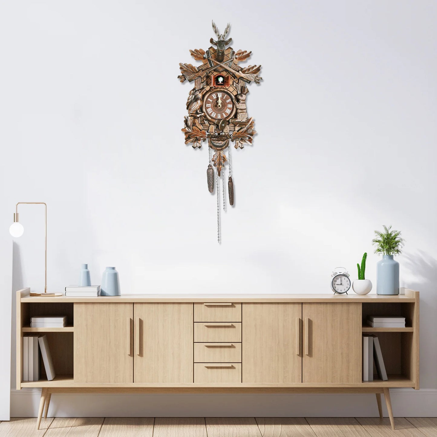 Forest Nordic Cuckoo Wall Timekeeper Handcrafted Intricately Timbered Bird Parlor