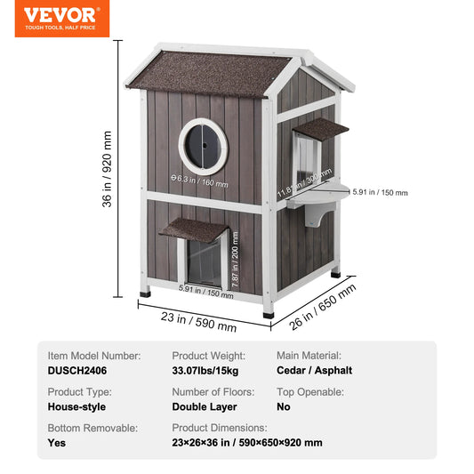 SucceBuy Weatherproof Outdoor Cat House For Feral Cats Wood