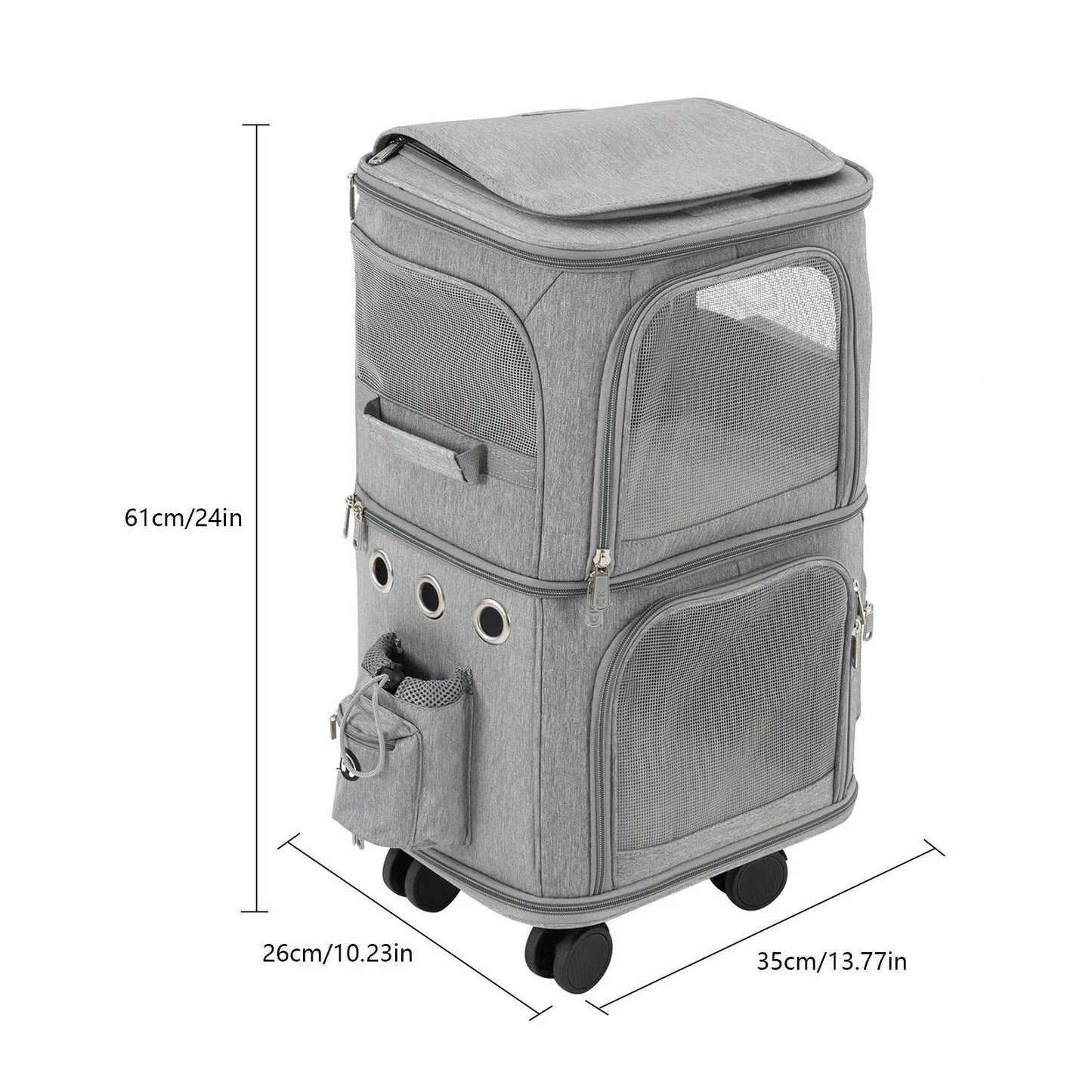 Cat Rolling Carrier With Wheels Dual Compartment For Travel