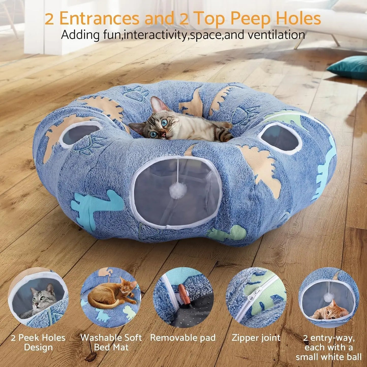 Maxetodo Foldable Cat Tunnel With Washable Bed Playground