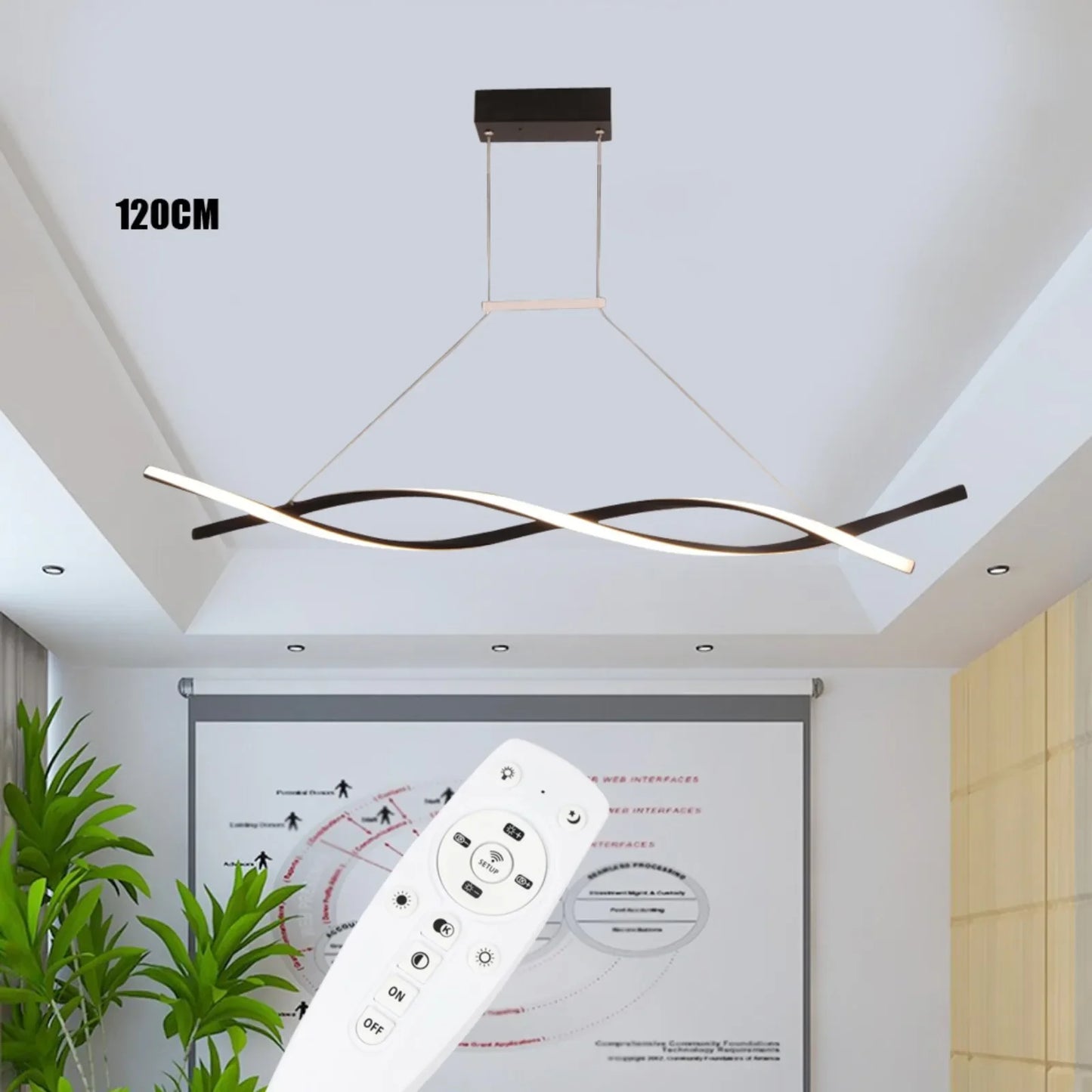 Modern Black Dimmable LED Pendant Light 46W Remote Ceiling
