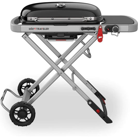 Traveler Portable Gas Grill With Enameled Cast Iron Cooking Grate For On The Go Grilling