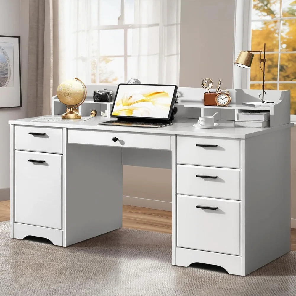 GUANGBAI Executive Desk With Hutch And Storage Computer Desk For Home Office Organization