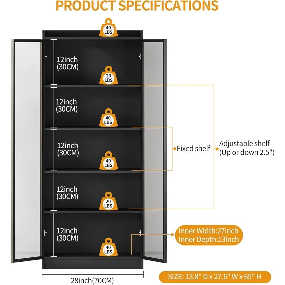 MKDK Lighted 5-Tier Display Cabinet With Acrylic Doors