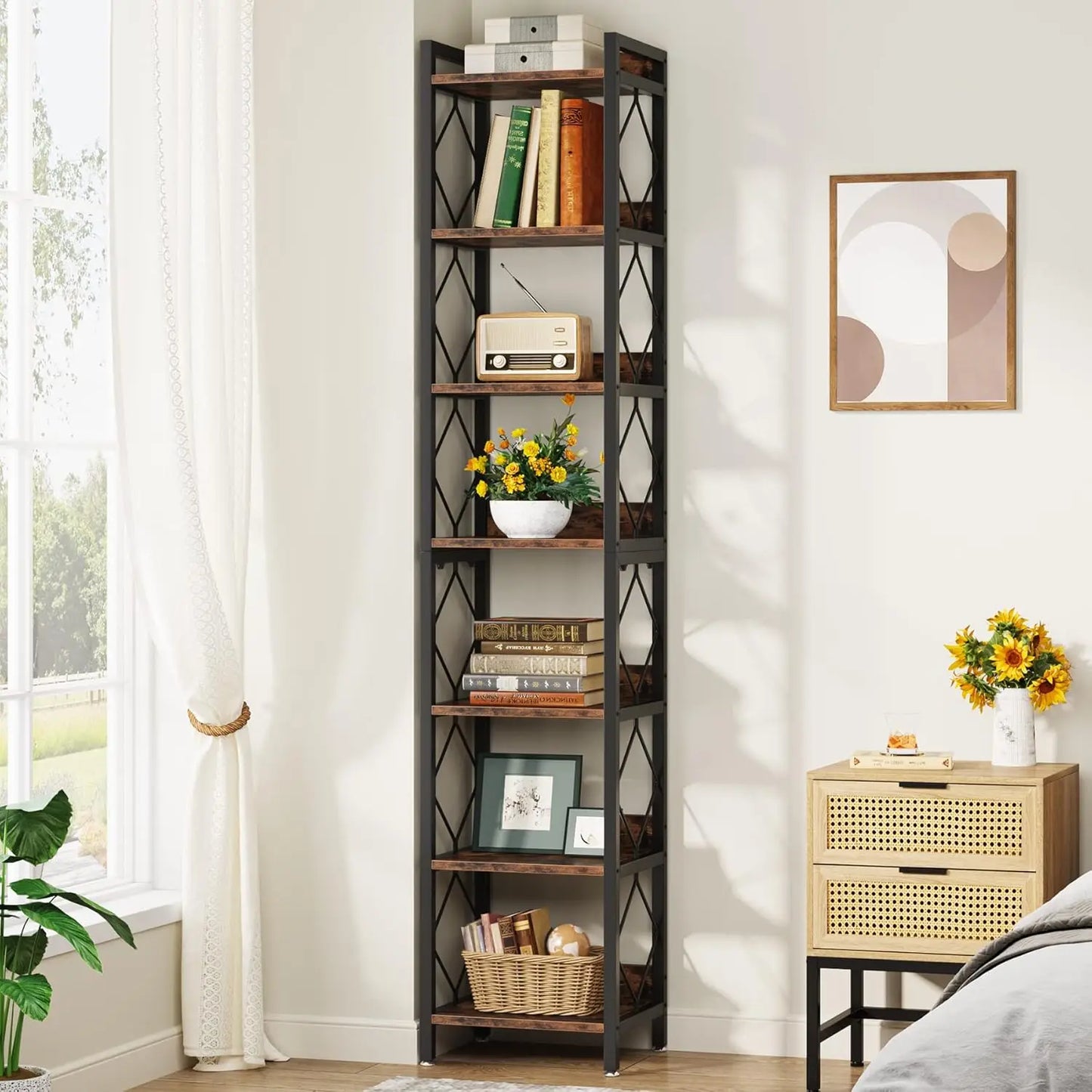 78.7 Inch Extra Tall Narrow 7 Tier Corner Bookshelf
