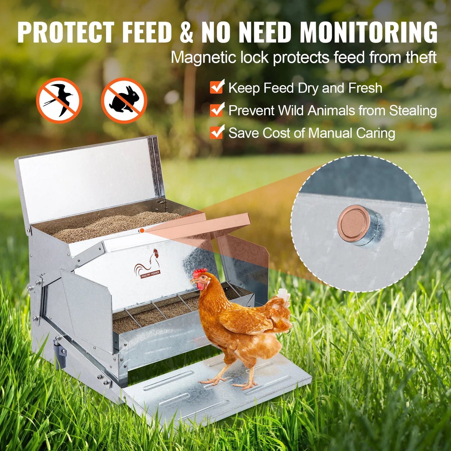 SucceBuy Automatic Chicken Feeder Galvanized Steel 25 Lbs