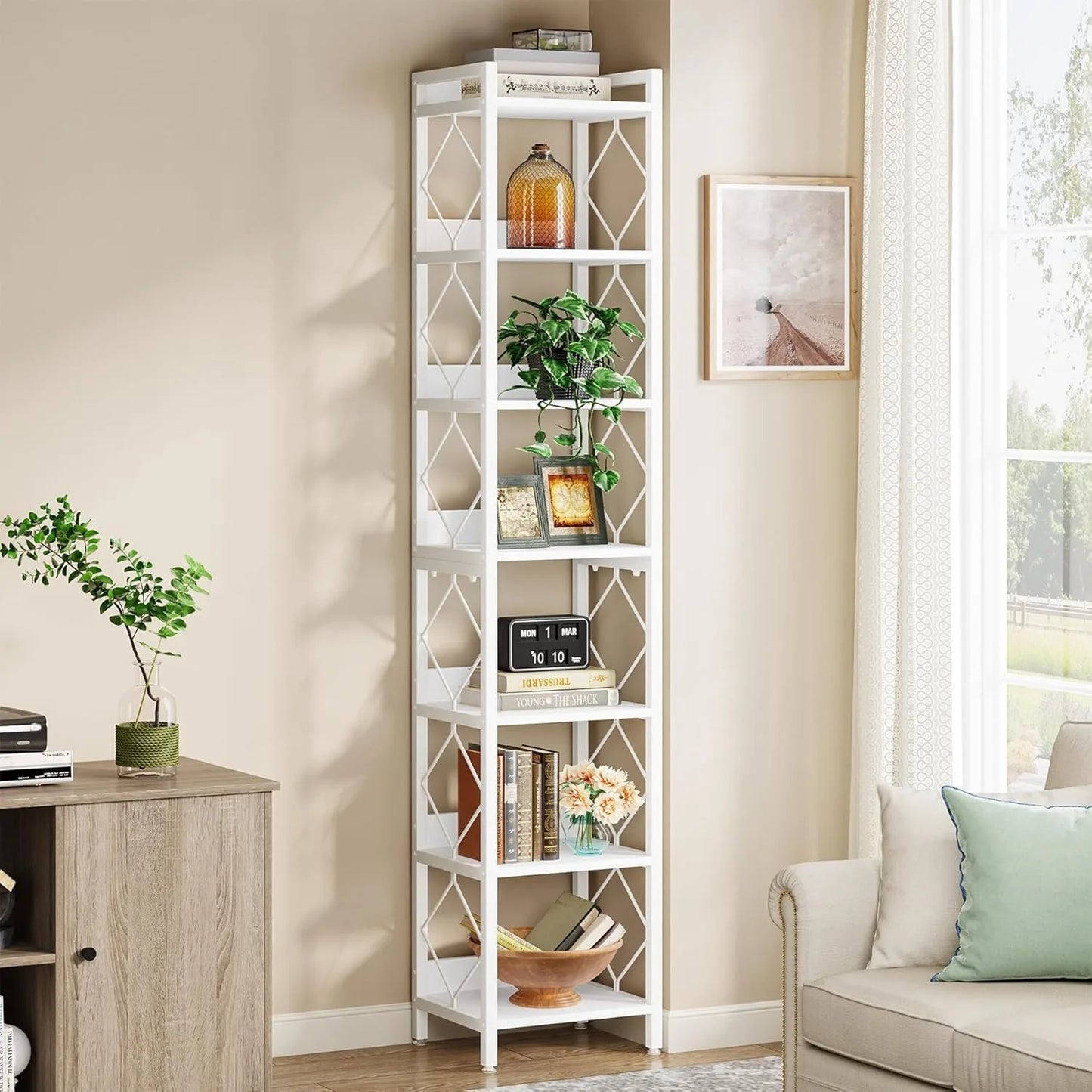 78.7 Inch Extra Tall Narrow 7 Tier Corner Bookshelf