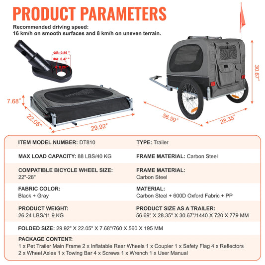 SucceBuy Dog Bike Trailer Carrier Collapsible With Wheels