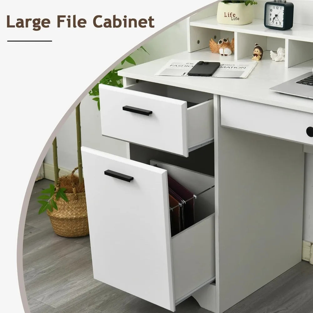 GUANGBAI Executive Desk With Hutch And Storage Computer Desk For Home Office Organization