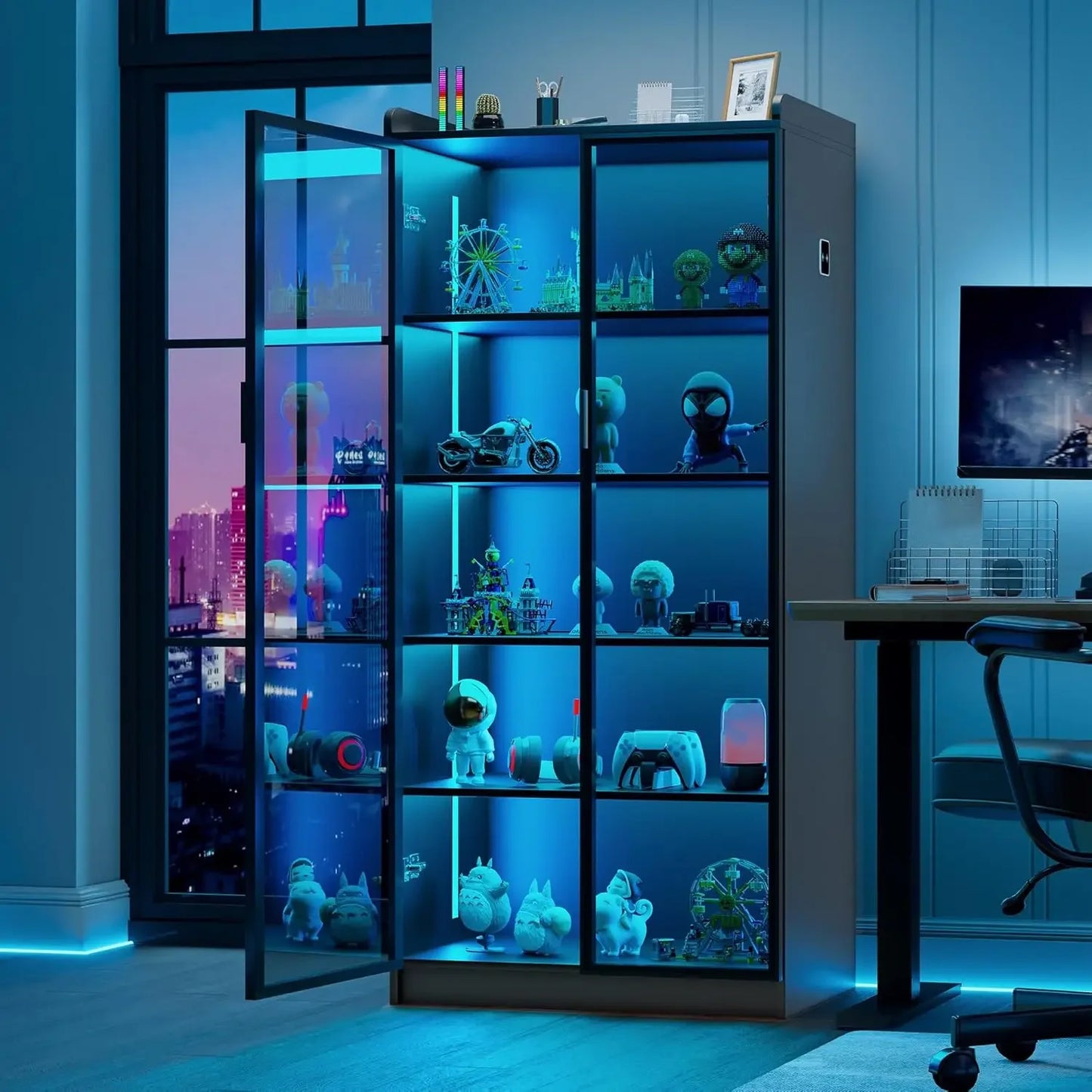 65 Inch LED 5 Tier Bookcase Display Cabinet Modern Home