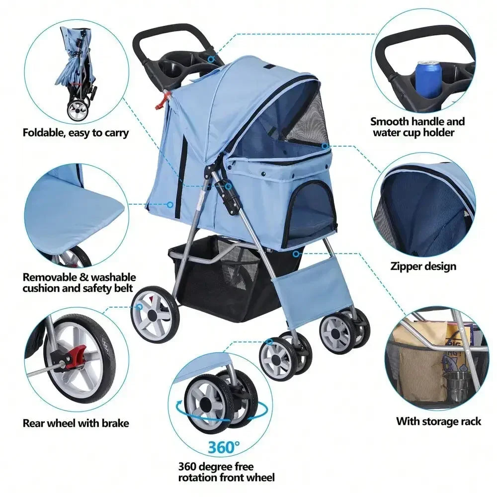 Breed 4 Wheel Pet Stroller Foldable Carrier Jogger
