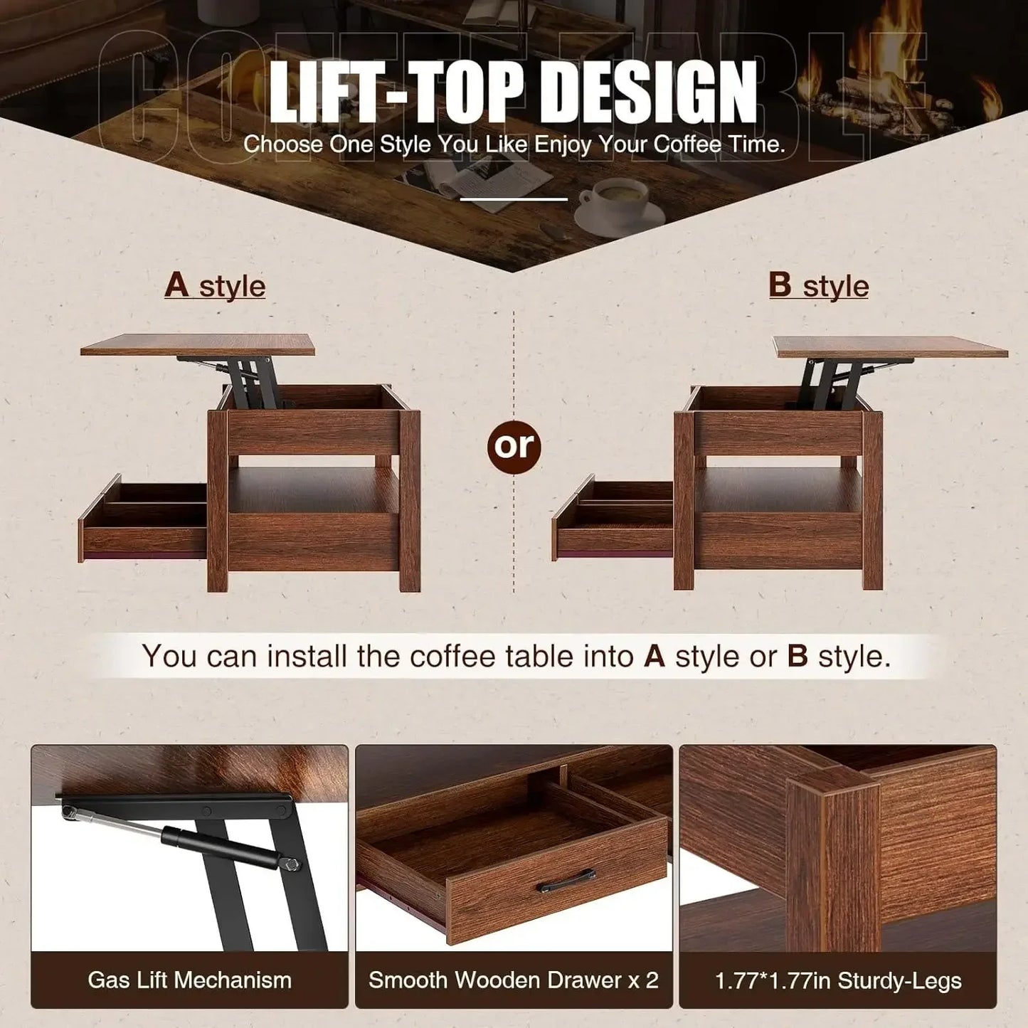 XMSJH Lift Top Coffee Table With Drawers And Storage